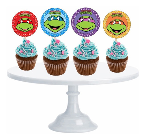 Tortugas Ninja Cupcake Toppers Adorno Para Muffins X10