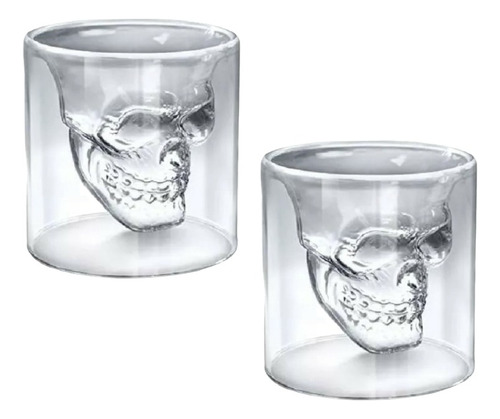 Set De Shots 2 Vasos Cristal Calavera Craneo 13 Cm (2 Pzas)