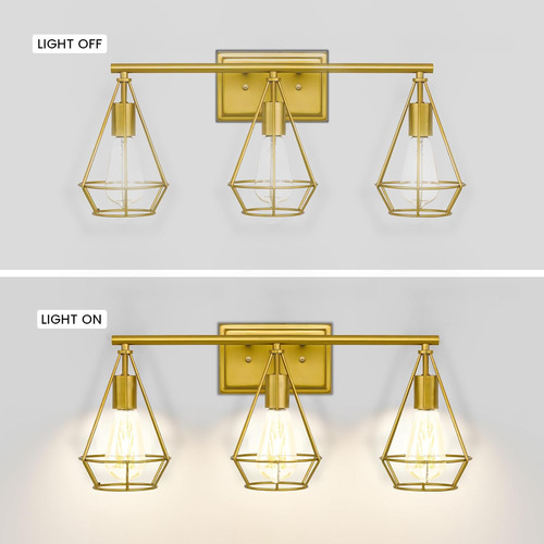 Aplique De Pared Vintage Dorado De 3 Luces, Lámpara De Pared