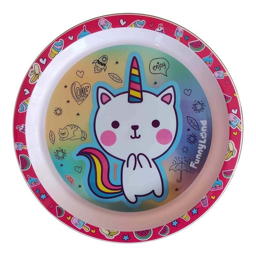 Plato Playo Infantil Gato Unicornio Bebé Cresko Vajilla 20cm