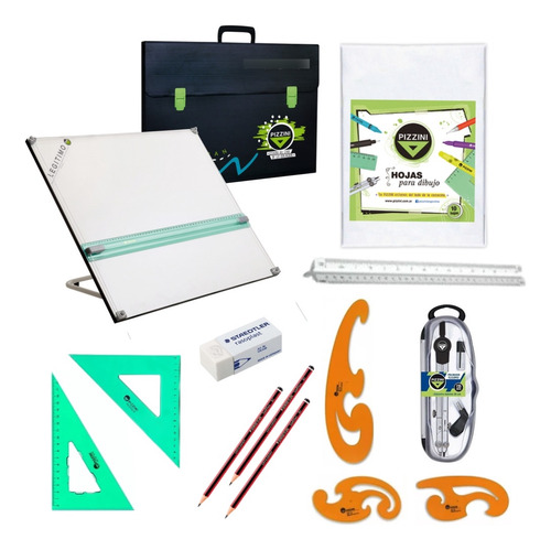 Kit Tablero 50x60 Pizzini Atril 6 Pos Dibujo Tecnico 24 Item