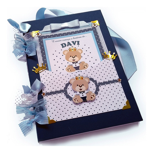 Álbum Bebê Meninos Urso Príncipe Personalizado Scrapbook 