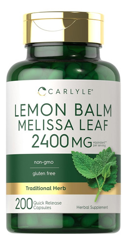 Lemon Balm Melissa Leaf Hoja De Melisa Carlyle 2400mg 200cap