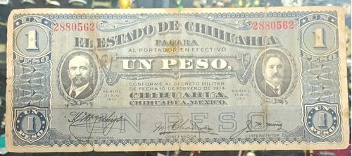 Billete Chihuahua 1 Peso Fecha 1914