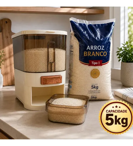 Dispenser De Alimentos 5kg Organizador De Grãos Arroz Cereais Temperos Porta Cereal De Cozinha Com Copo Medidor Pote... Transparente
