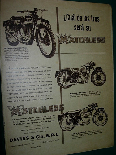 Publicidad Antigua Clipping Motocicletas Motos Matchless Mo1