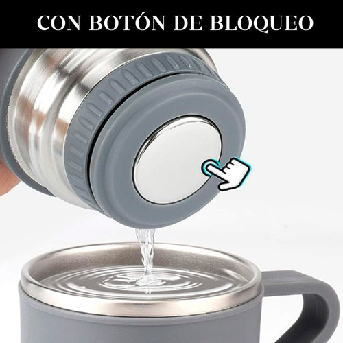 Termo Bebidas Frias Y Caliente + 3 Tazas En Acero Inoxidable Azul