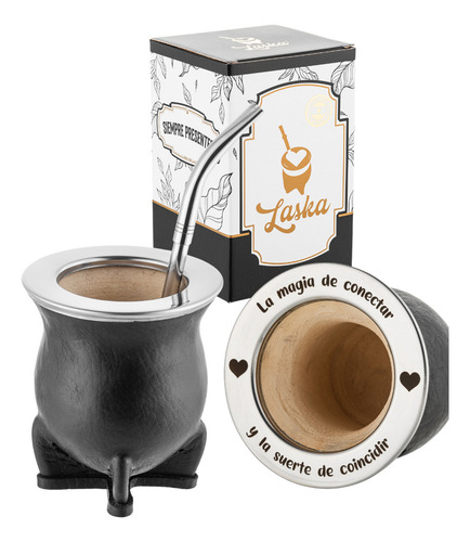 Mate Camionero Personalizado Premium + Bombilla Pico De Loro Color Negro