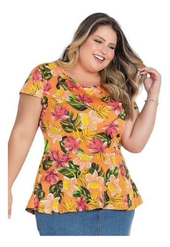 Blusa Mulher Peplum Geométrica Plus Size Acinturada- 2285458