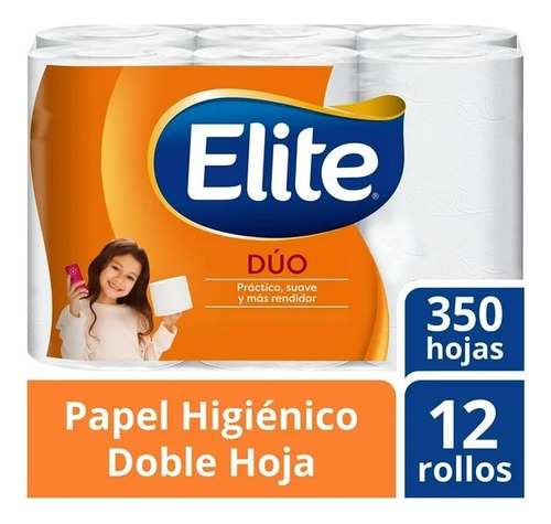2 Pzs Papel Higiénico Elite Dúo 12 Rollos Con 350 Hojas Dobl