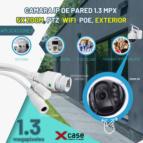 Camara Xcase Ip De Pared 1.3 Mpx 5x Zoom Ptz Wifi Poe Ext