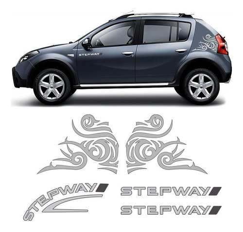 Kit Faixas Sandero Stepway 2008/2011 + Adesivo Tribal Prata