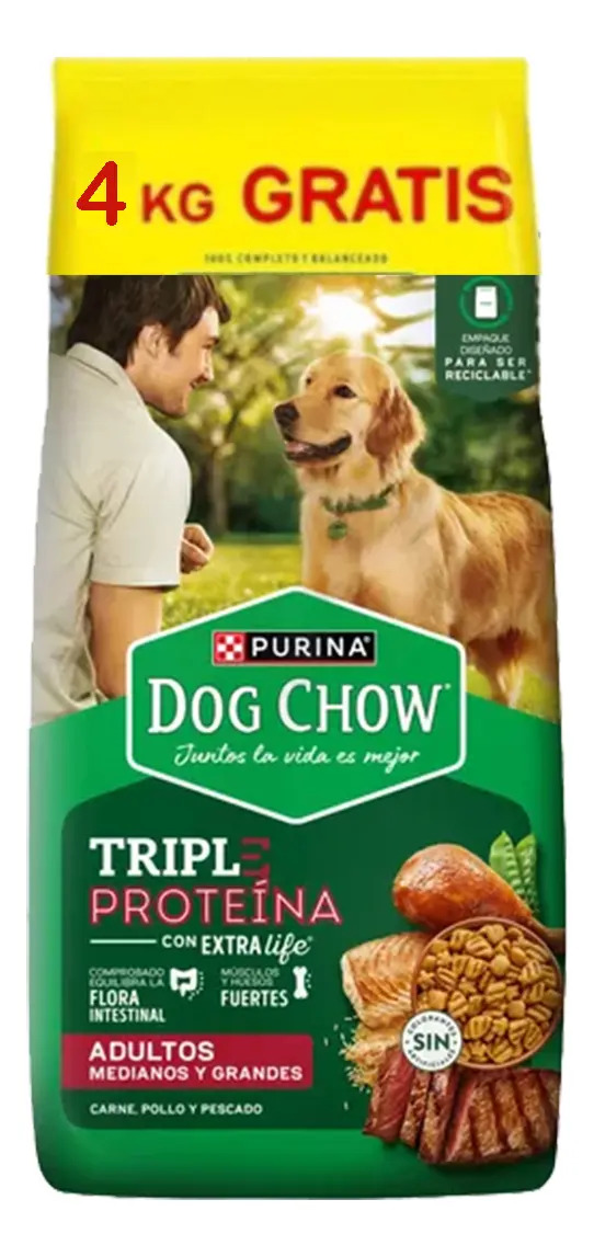 Alimento Dog Chow Triple Proteina Para Perro Adulto De Raza Mediana Y Grande En Bolsa De 24 Kg