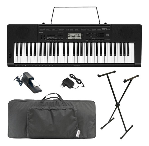 Kit Teclado Casio Ctk-3500 C/ Pedal + Suporte + Capa + Fonte