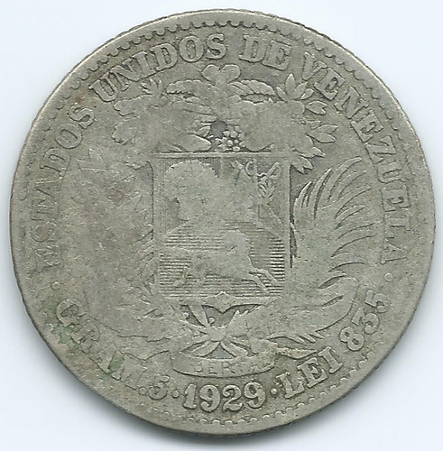 Moneda De Plata 1 Bolívar De 1929