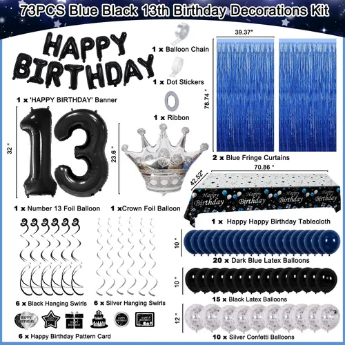 Decoraciones De Cumpleanos Numero 13 Para Ninos, 73 Unidades