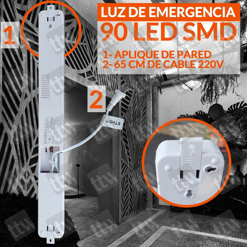 Imagen 9 de 11 de Luces Luz De Emergencia 90 Leds Recargable Cable 220v Etheos