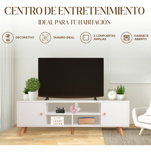 Repisa Mueble MPT01BE-B1 para Tv Centro de Entretenimiento Vintage Color Blanco