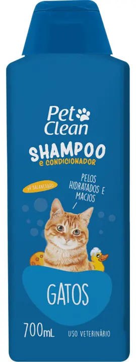 Shampoo e Condicionador 2 em 1 Pet Clean Gatos 700ml Óleo de Amêndoas