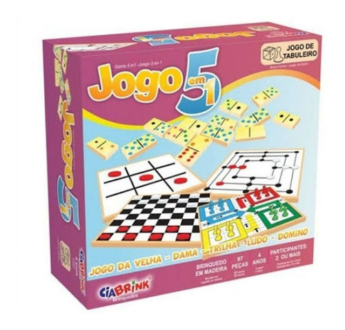 Jogo 5 Em 1, Trilha, Dama, Jogo Da Velha, Dominó E Ludo