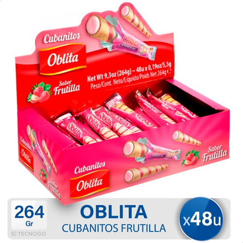Cubanitos De Frutilla Oblita Rellena Oblea X48- Mejor Precio