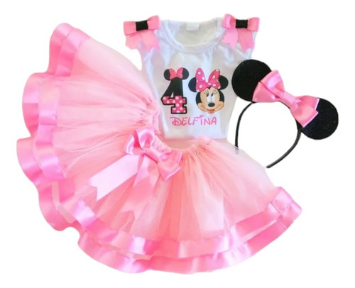 Disfraz Conjunto Tutú Cumpleaños Minnie C/ Moños Nenas