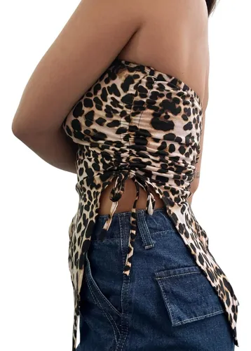 Top Straples Animal Print Con Pico Y Frunce