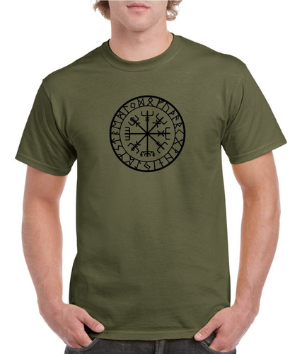 Polera Hombre Estampado Brújula Vikinga - Vegvísir Runas