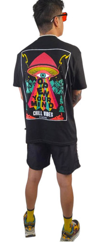 Playera Para Hombre Hongo Chill Vibes Fosforescente Rave