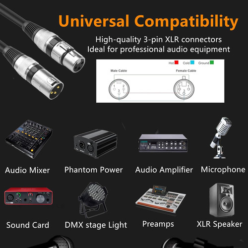 Cables Xlr De 10 Pies, 6 Unidades, Chapados Oro, 3 Pine...