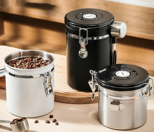 Pack Tarros Hermético Alimento Café C/ Visor Cuchara Set X2