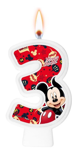 Número 3 - Vela Mickey - Pavio Mágico Para Bolo E Festa