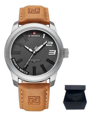 Reloj Naviforce Social para hombre, correa de piel de color marrón claro