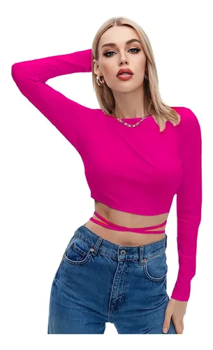 Top rosa manga larga new arrivals
