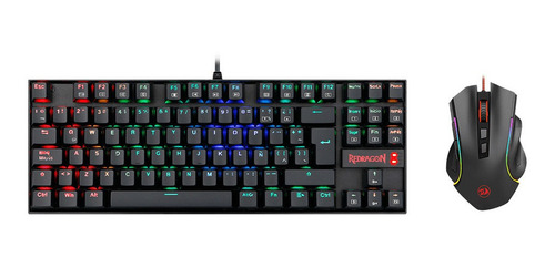 Kit de teclado y mouse gamer Redragon K552RGB-BA Portugués Brasil de color negro
