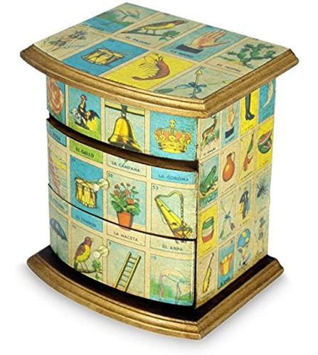 Novica Caja Decorativa De Joyas Decoupage Papel Madera Azul 