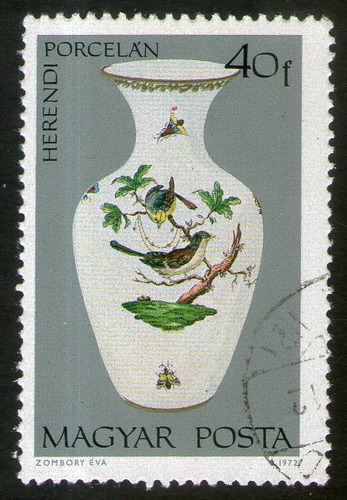 Hungría Sello Usado Jarrón De Porcelana Con Aves Año 1972 