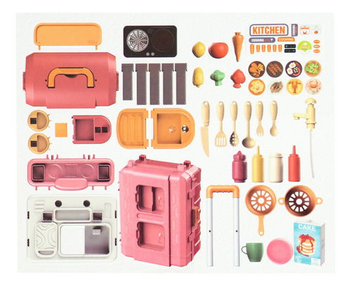 Cocinita Infantil 3 En 1 Cocina Y Maleta Luz, Sonido Y Agua Color Rosa