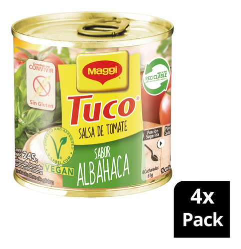 Salsa De Tomate Maggi® Tuco Con Albahaca Lata 245g Pack X4