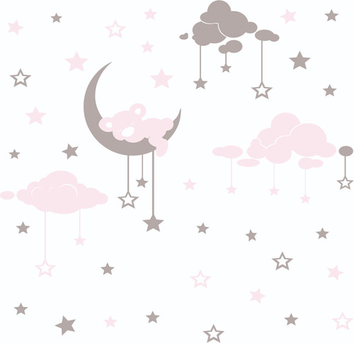 Luna Con Oso Nubes Y Estrellas Para Bebe Y Niños