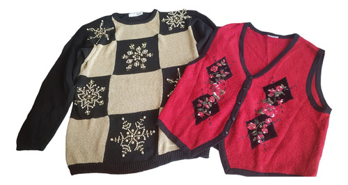 Lote, 2 Sweater/chaleco,negro/dorado, Rojo Italiano, Talla L