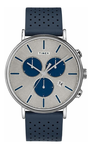 Reloj Hombre Timex Tw2r97700 Cuarzo 41mm Pulso Azul En Cuero