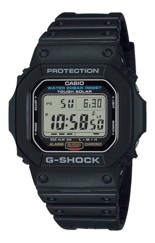 Relógio de pulso Casio G-Shock G-5600 com corpo preto,  digital, para masculino, fundo  cinza, com correia de resina cor preto, subdials de cor preto, ponteiro de minutos/segundos preto, bisel cor preto, luz branco e fivela simples