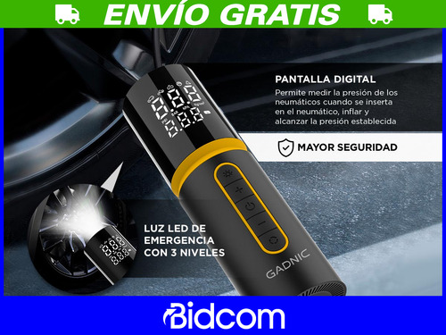 Compresor De Aire Gadnic Conexión 12v Panel Digital Luz Led