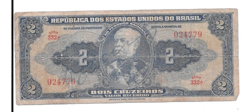 Liquido Billete De Brasil  2 Cruzeiros 1944 Firmado A Mano