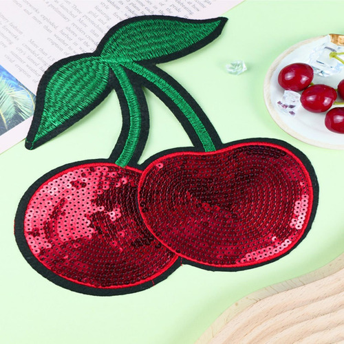 Parche De Cereza Para Planchar, Pegatina Con Lentejuelas,