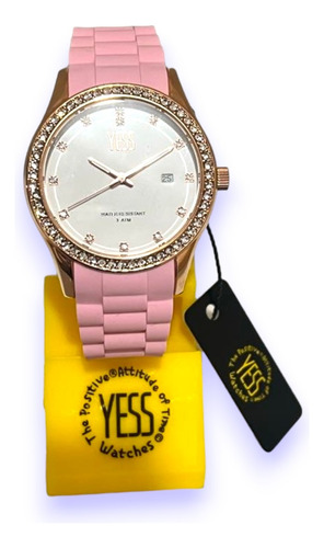 Reloj Para Mujer Pulso Silicona Rosado Yess Original Sm19620