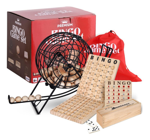 Bingo Profesional Tombona Bolas Madera Tablero 8 Cartones 