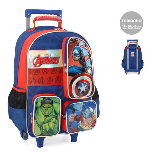 Mochila Com Rodinha Vingadores Azul Marvel Super Heróis Gran