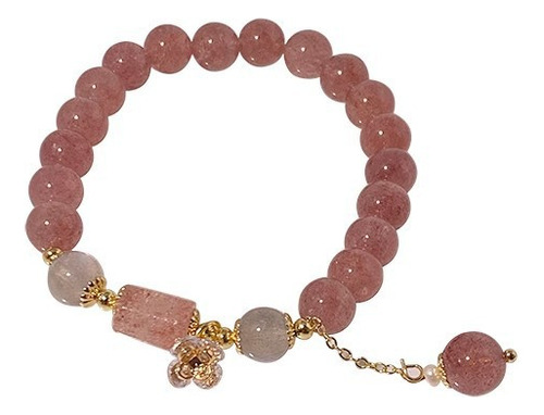 Pulsera De Cristal Rosa Con Cristal De Fresa Para Mujer Ins